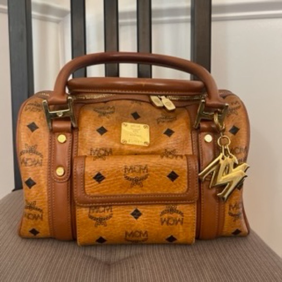 Vintage MCM Cognac Visetos Boston Doctor’s Bag Purse Double Handle Zip Pre-loved - Picture 2 of 9